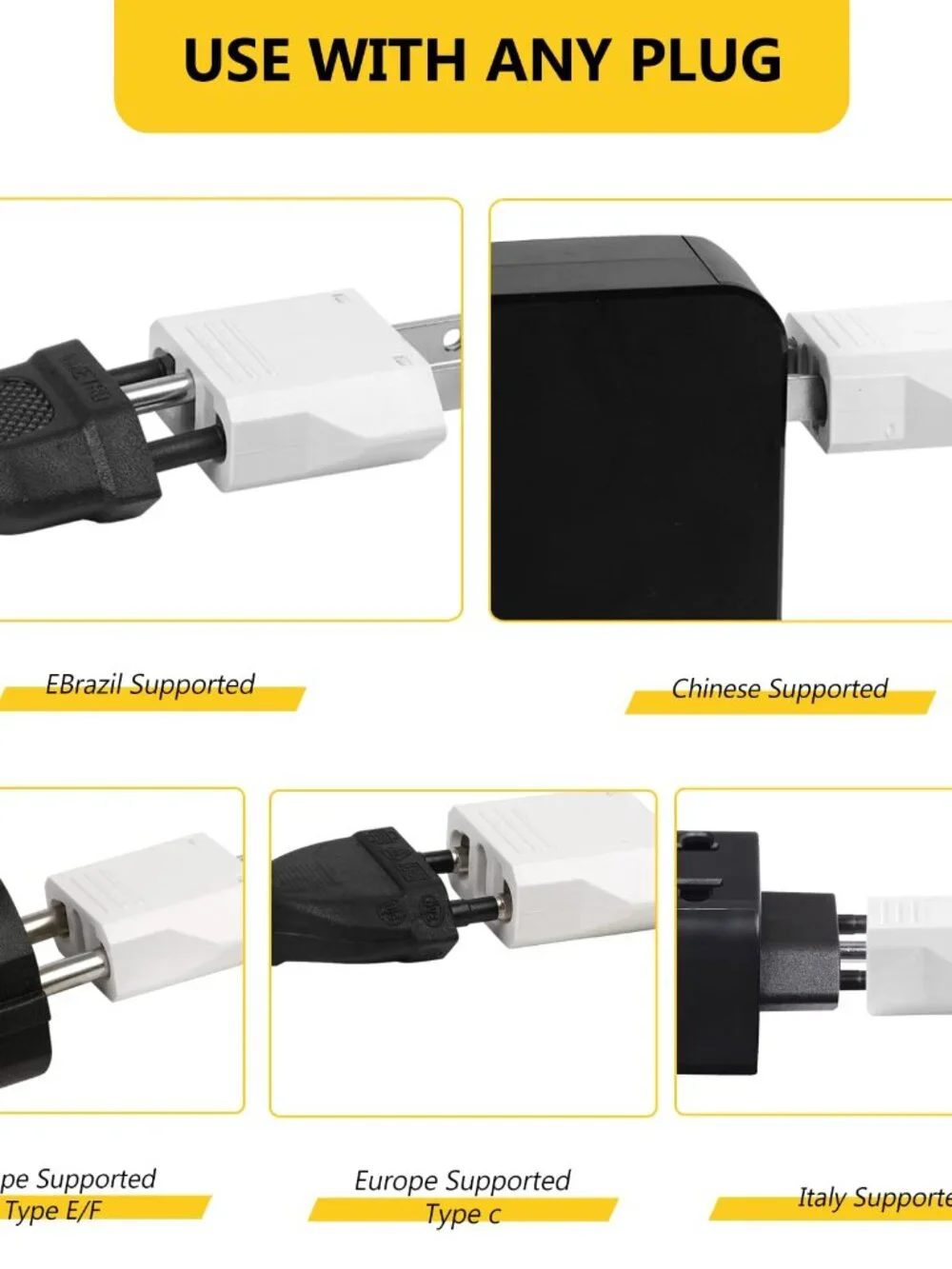 6 Pack Travel Adapter: European to US Outlet Plug Adapter (White)